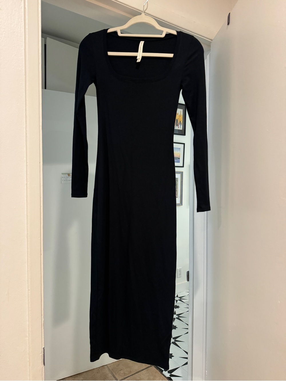 SKIMS Black Long Sleeve Scoop Neck Maxi Dress
